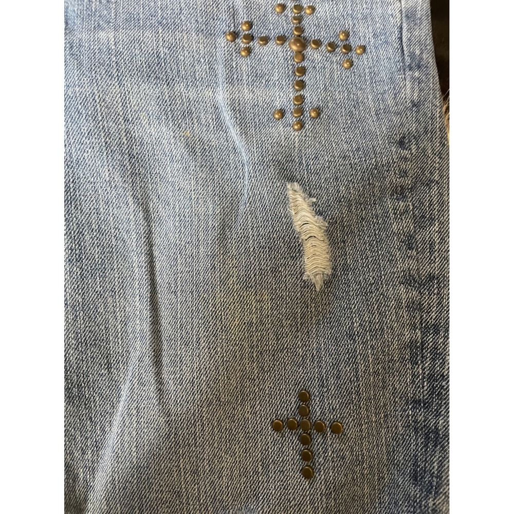 IVU Jane Jeans Y2K VTG Size 8 Light Wash Boot Cut Distressed Embellished Crosses - Picture 6 of 10